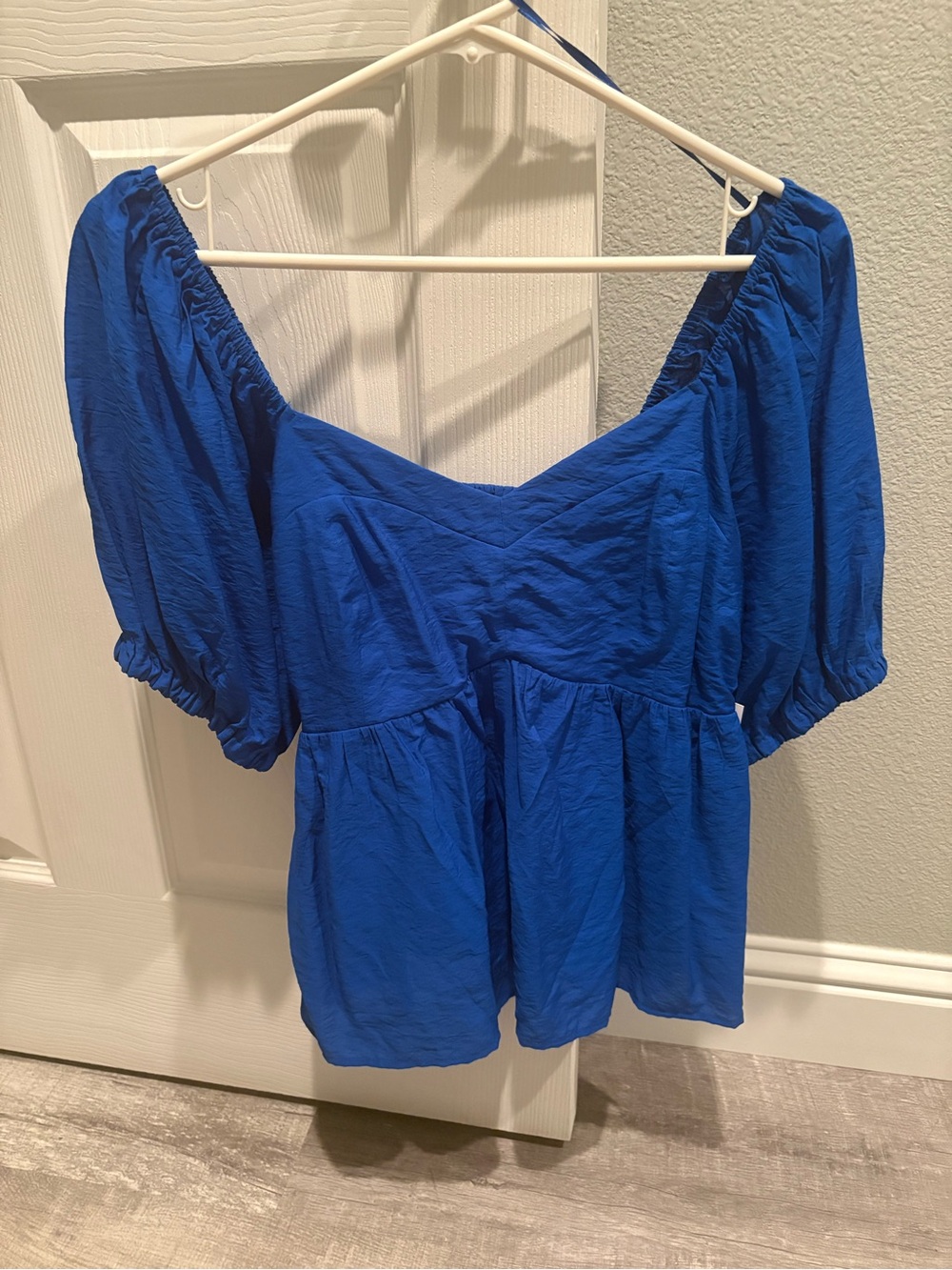 Nine West Cobalt Blue Off-Shoulder Puff Sleeve Tunic